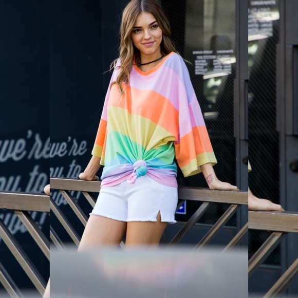 Multi Stripe Tunic Top- ORANGE MULTI - Picture 3 of 3